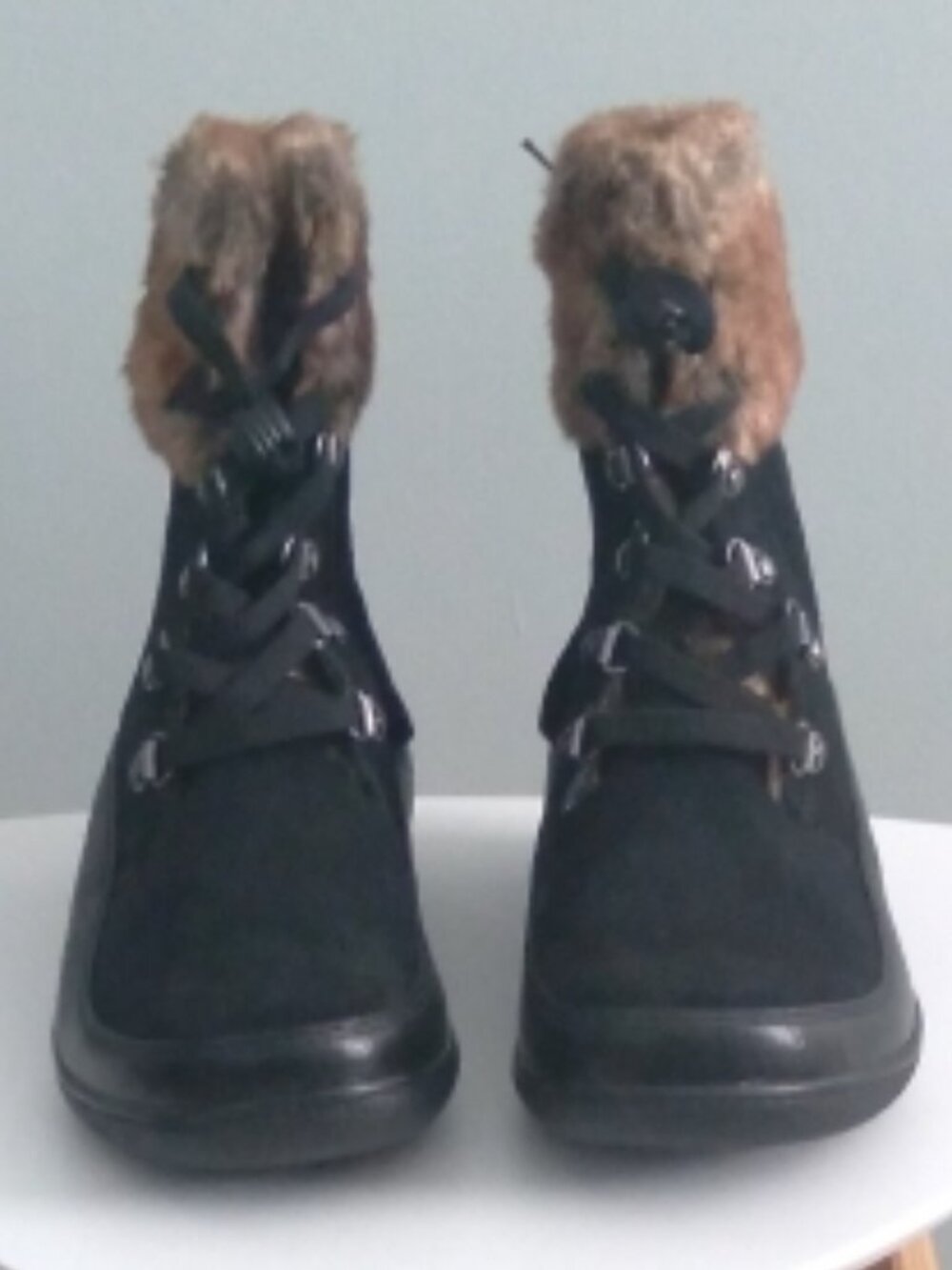 Clarks Kearns Ramsey Black Leather Faux Fur Boots Size 8.5